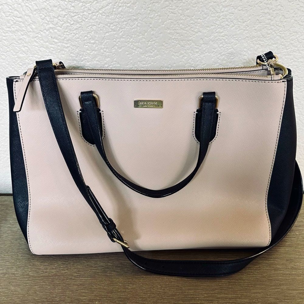 Kate Spade Black Pastel Color Block Leather Tote Shoulder Bag Purse